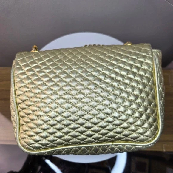 Bally Gold Quilted Lambskin Leather Crossbody Bag Purse Gold Chain Small Vintage - Picture 3 of 15
